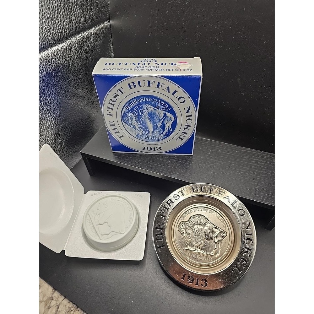 VTG AVON The First‎ Buffalo Nickel 1913 USA Clint Soap & Metal Dish For Men 5"